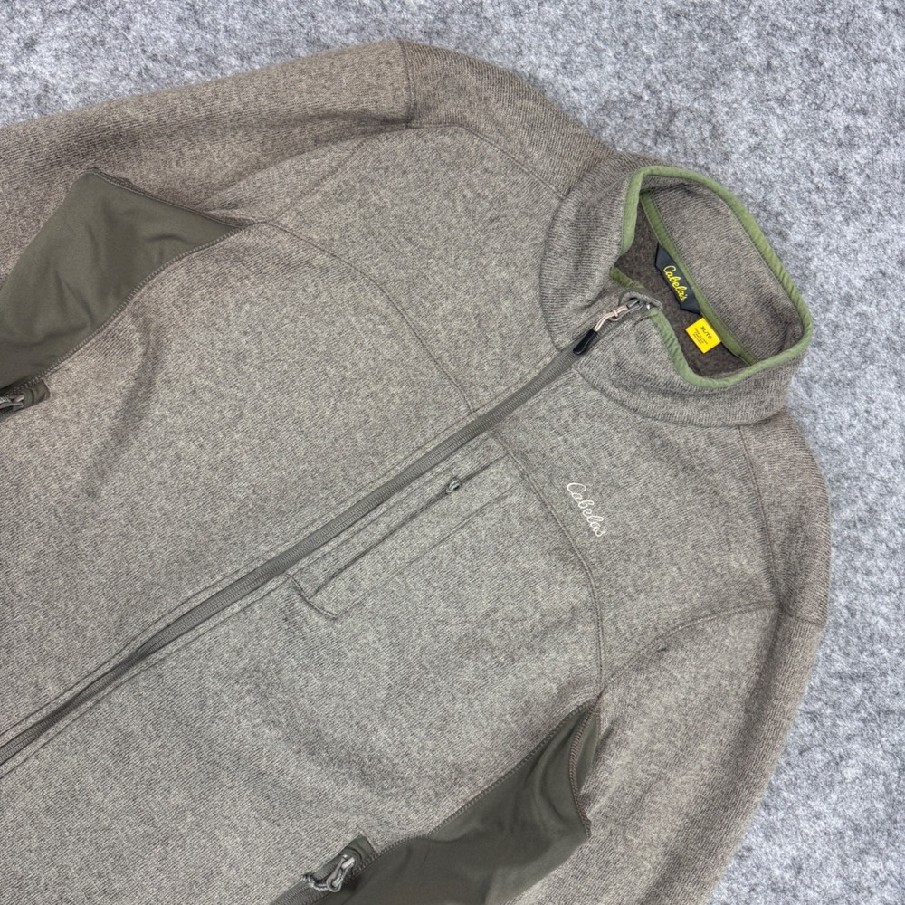 Cabelas Mens Fleece Full Zip Jacket XL Gray Green‎ Trim Outdoor Casual